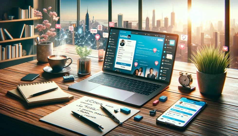 The Ultimate Guide to Leveraging LinkedIn An image of someone working on a linkedin profile on a laptop.