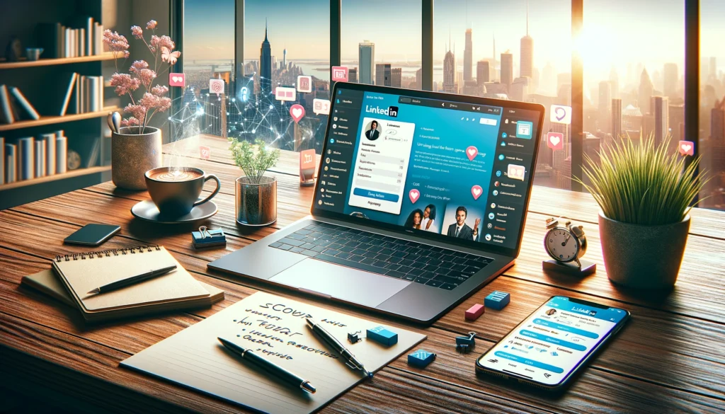 An image of someone working on a linkedin profile on a laptop.