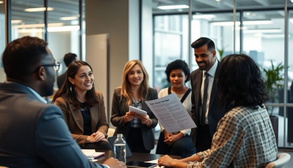 Business people talking in a circle