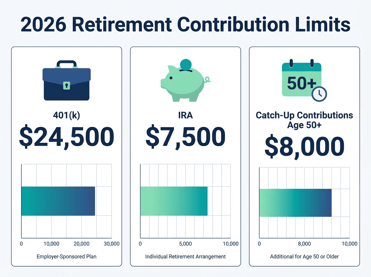 Chart showing retirement savings contribution limits for 2026
