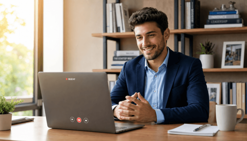 Professional job seeker recording an asynchronous video interview
