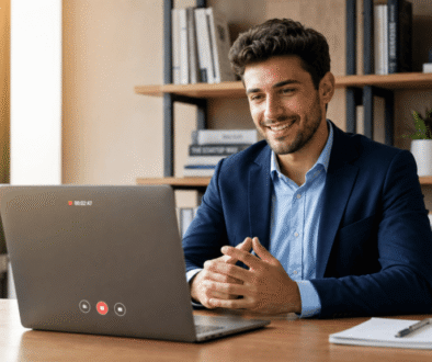 Professional job seeker recording an asynchronous video interview