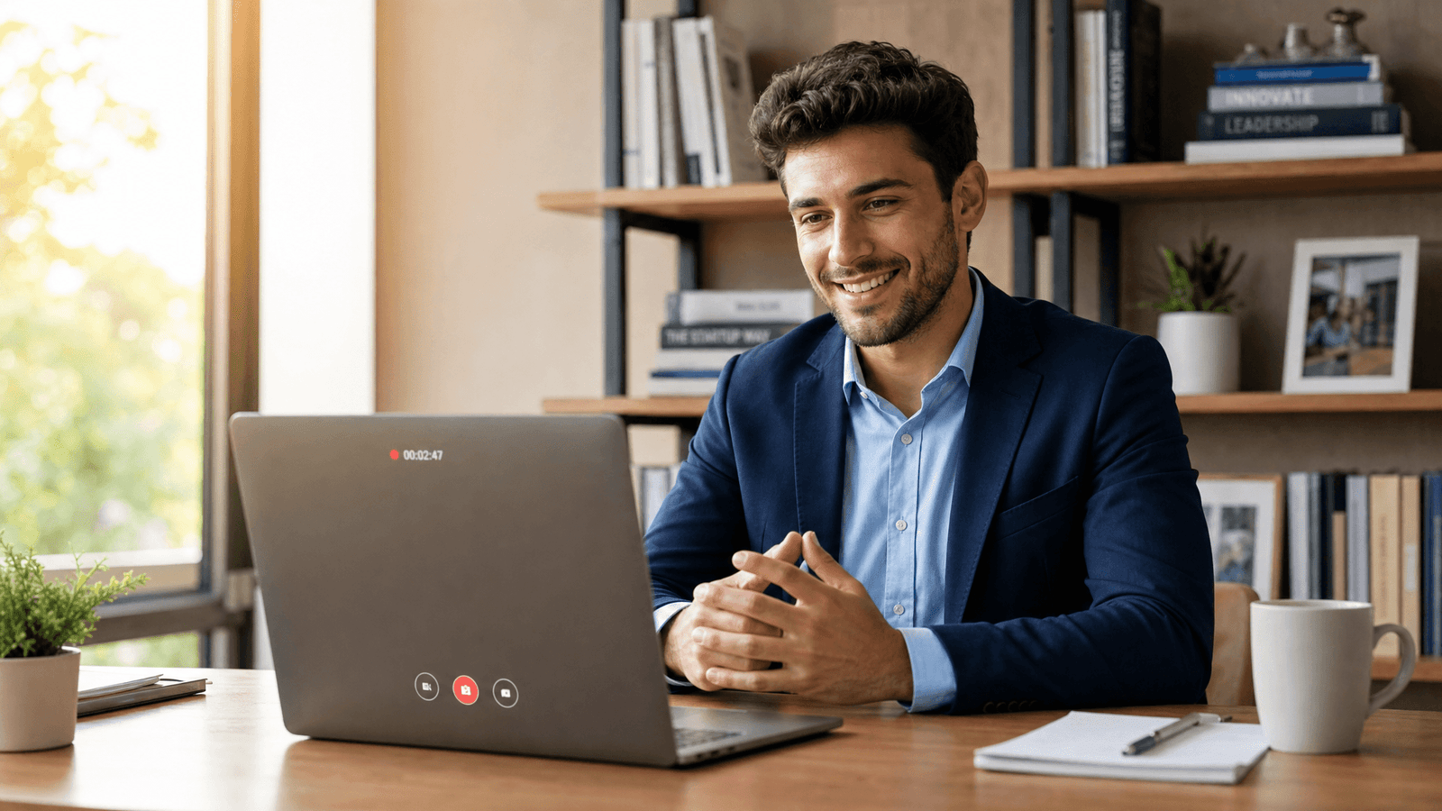 Professional job seeker recording an asynchronous video interview