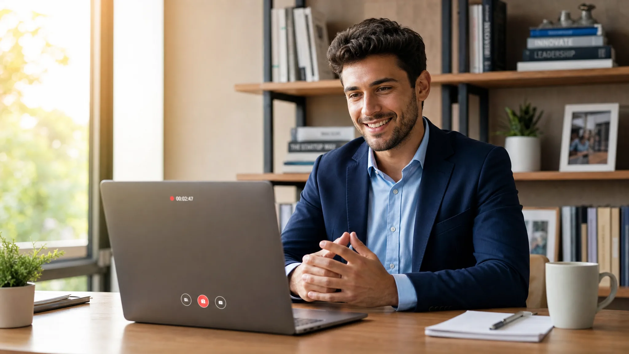 Professional job seeker recording an asynchronous video interview
