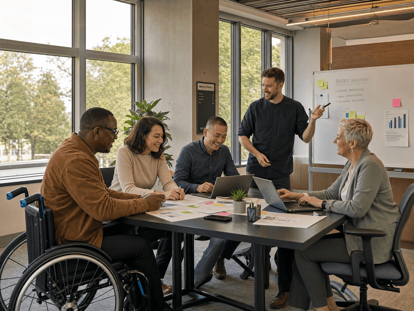Diverse team collaborating in an inclusive workspace