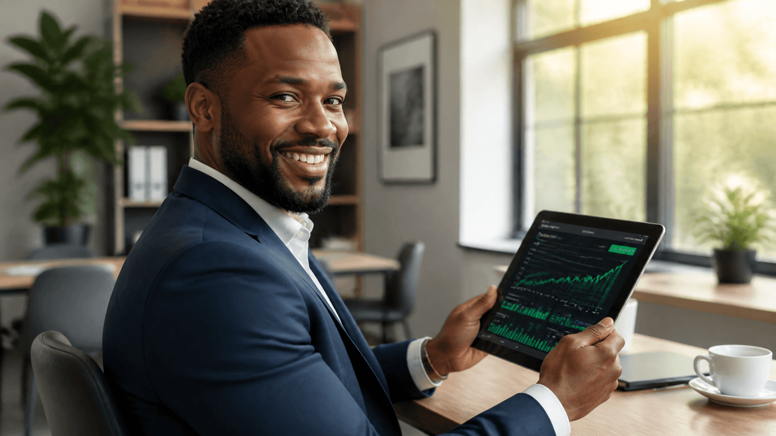 Optimistic investor reviewing strong portfolio growth charts