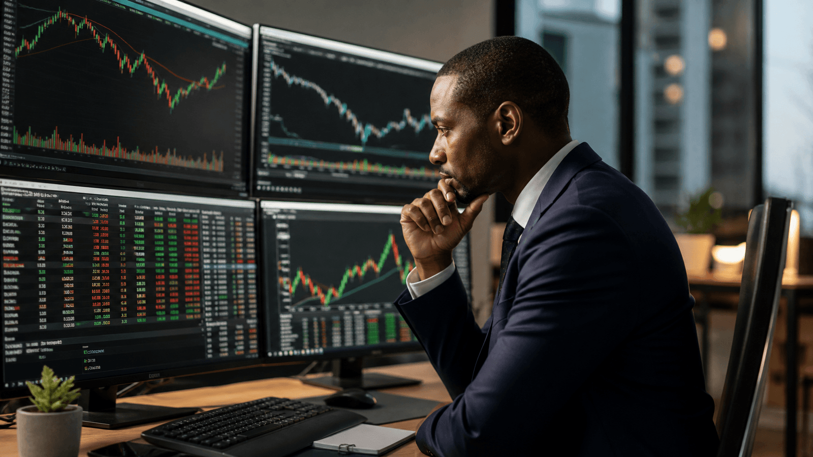 Cautious investor analyzing market risk and volatility indicators