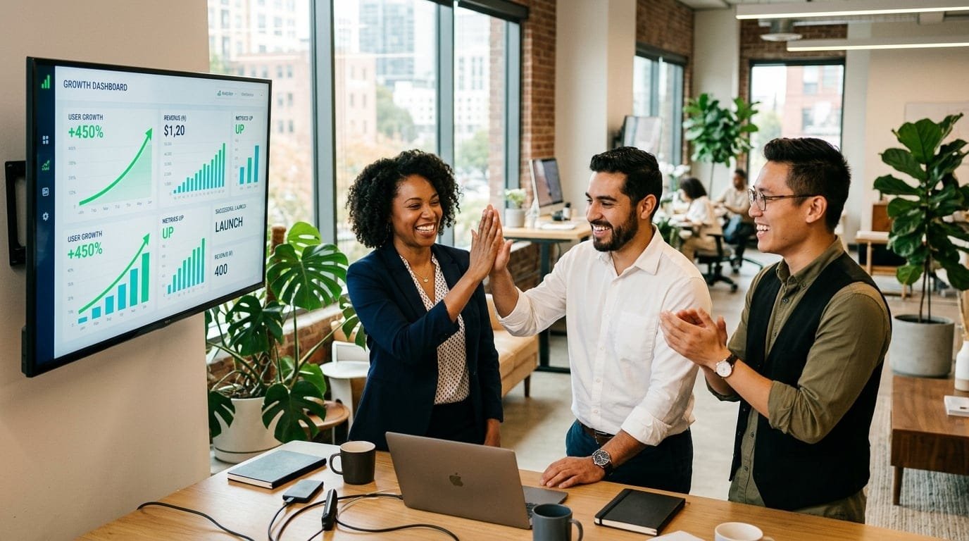 Entrepreneurs and startup founders collaborating in a modern workspace