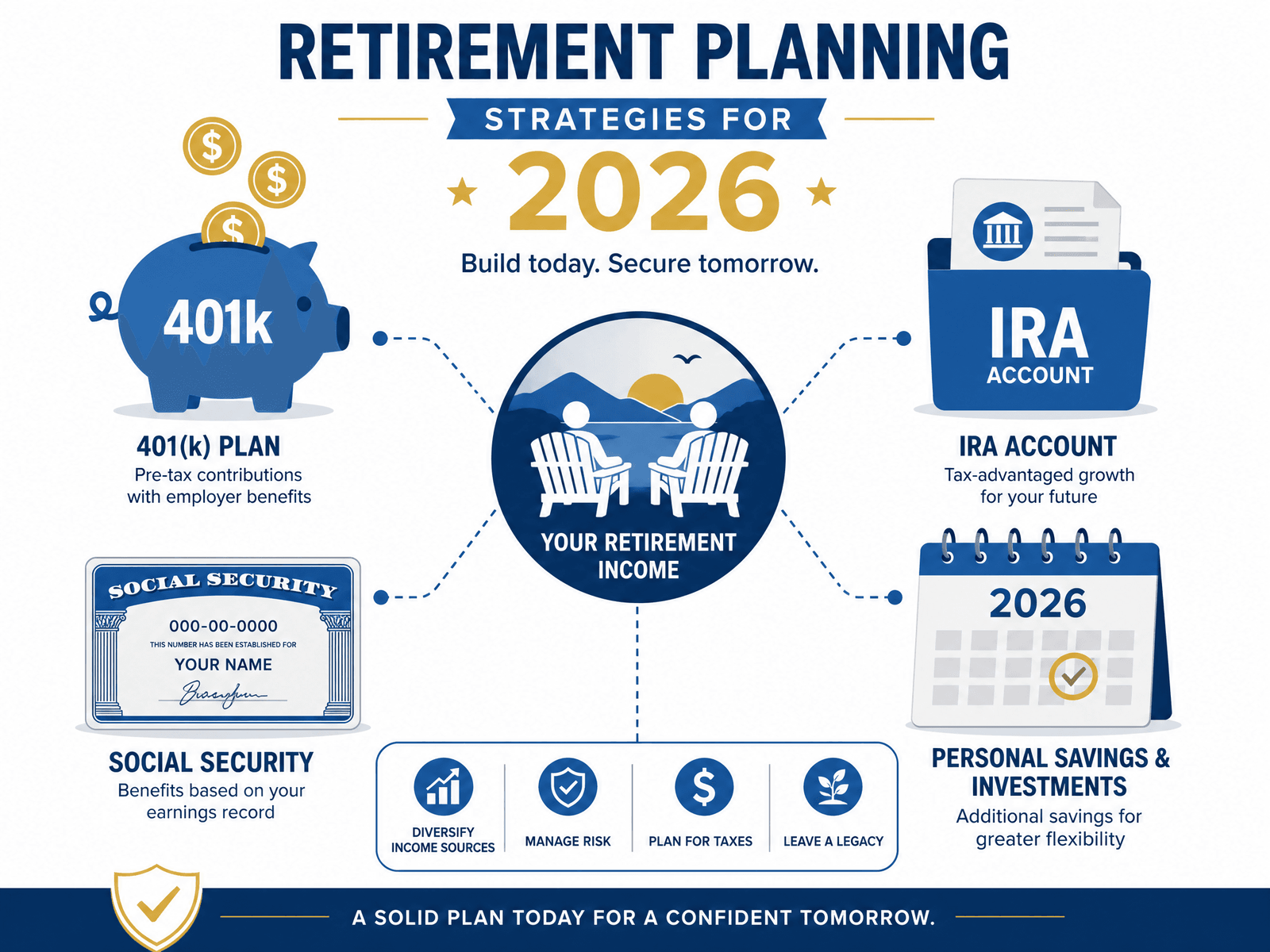 Retirement planning strategies and tips illustration for 2026