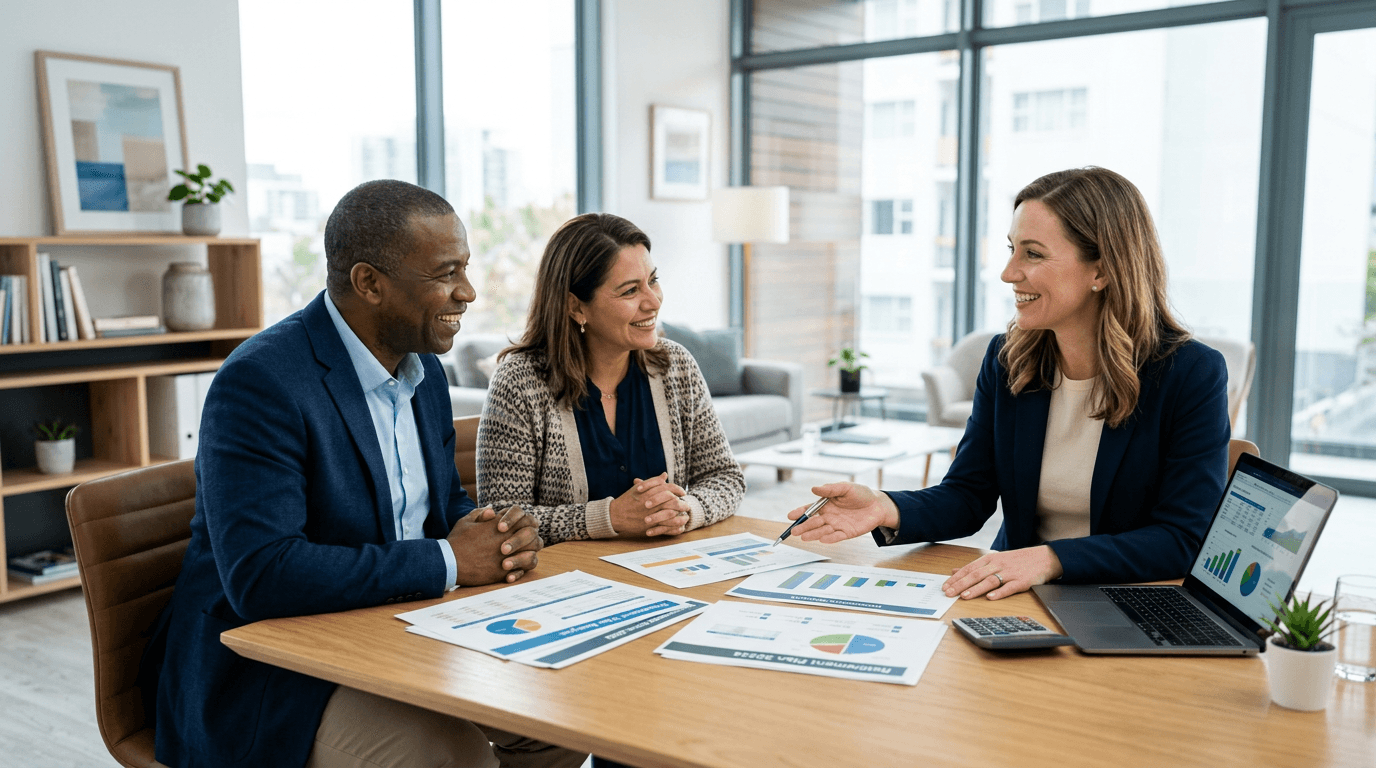 Person reviewing retirement plan documents with financial advisor