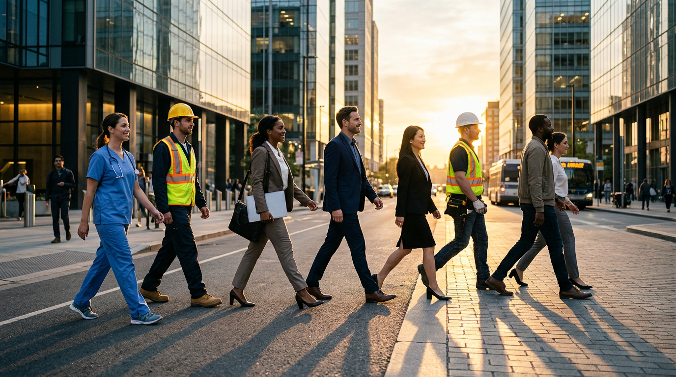 Workers looking toward a hopeful future with union support and career growth